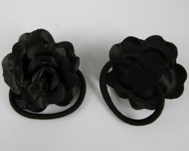 2 haarelastieken zwart met roos.
