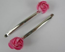 2 schuifspelden met roze roos