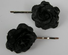 2 Schuifspelden met roos zwart.
