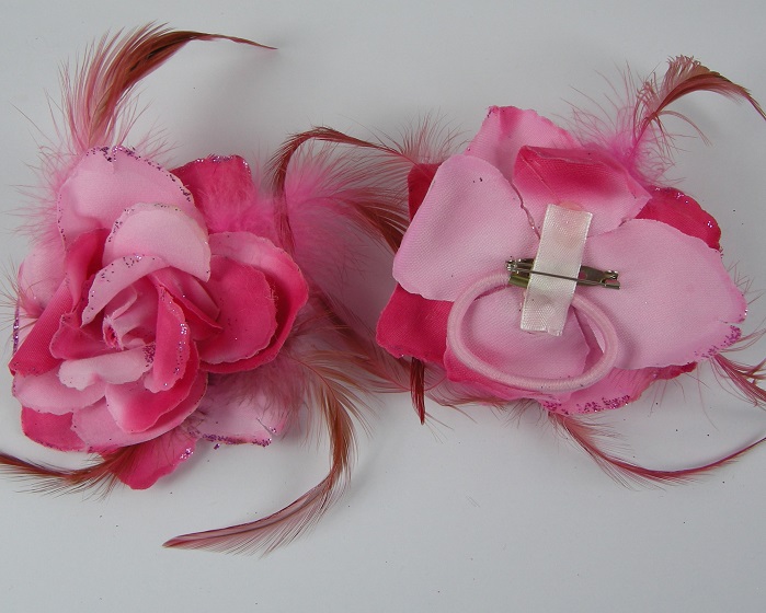 (image for) Roos roze met veren 9 cm.