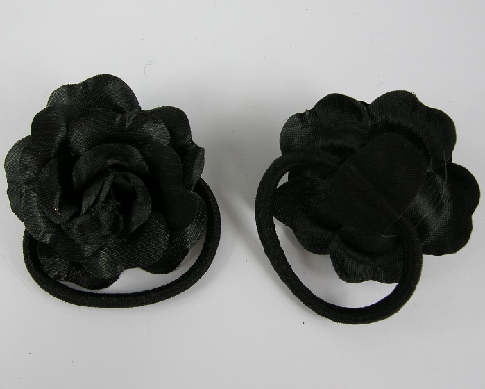 (image for) 2 haarelastieken zwart met roos.