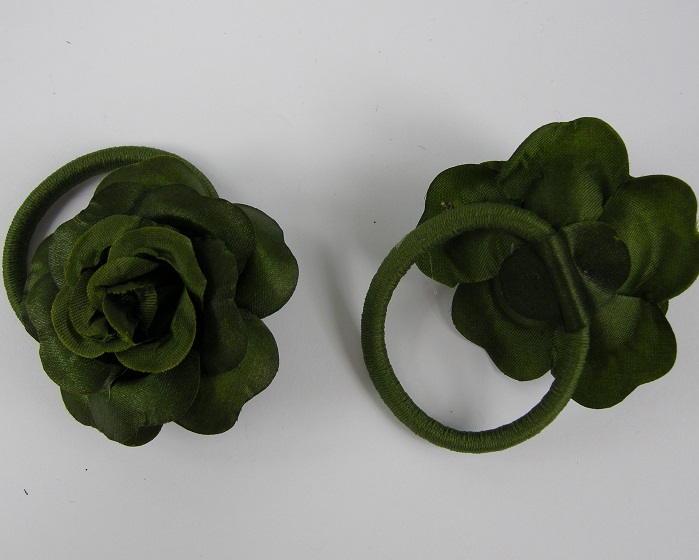(image for) 2 haarelastieken groen met roos.