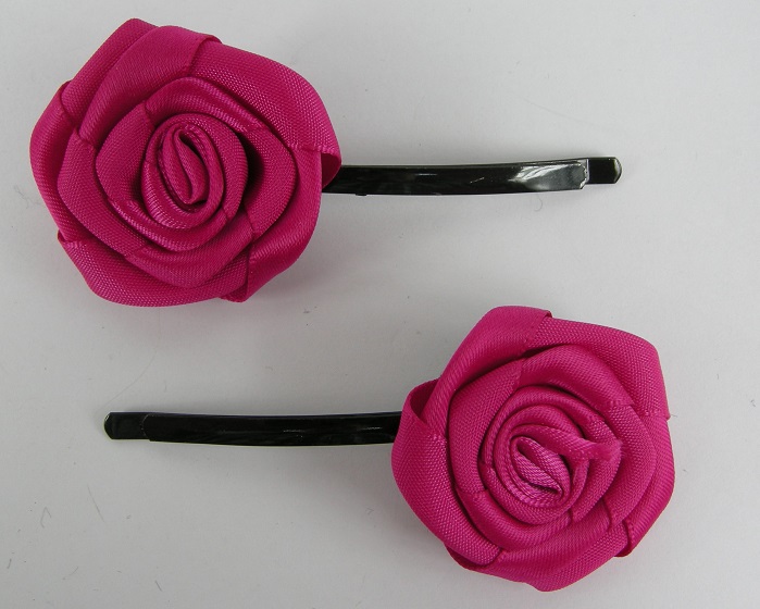 (image for) 2 schuifspelden met roos cerise - Klik op afbeelding om te sluiten