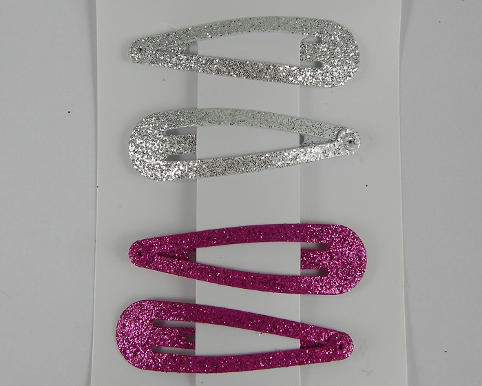 (image for) 4 klikklaks roze en zilver glitter.