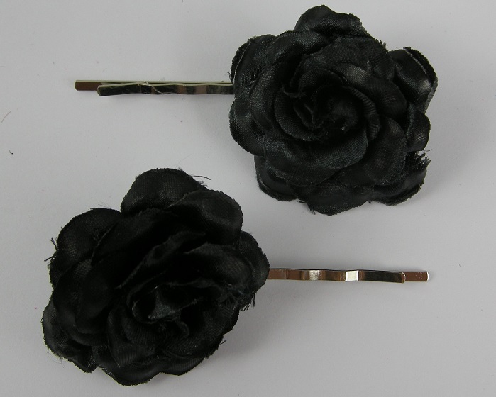 (image for) 2 Schuifspelden met roos zwart.