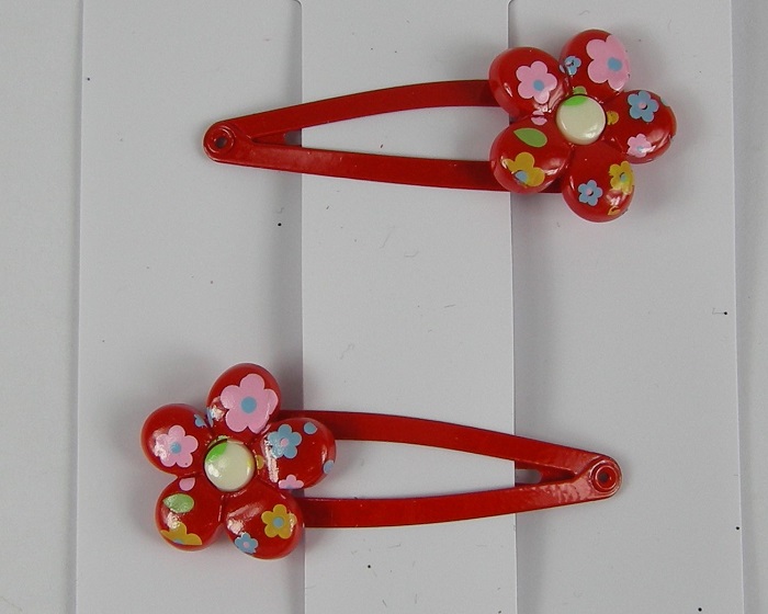 (image for) 2 klikklaks rood met bloem. - Klik op afbeelding om te sluiten