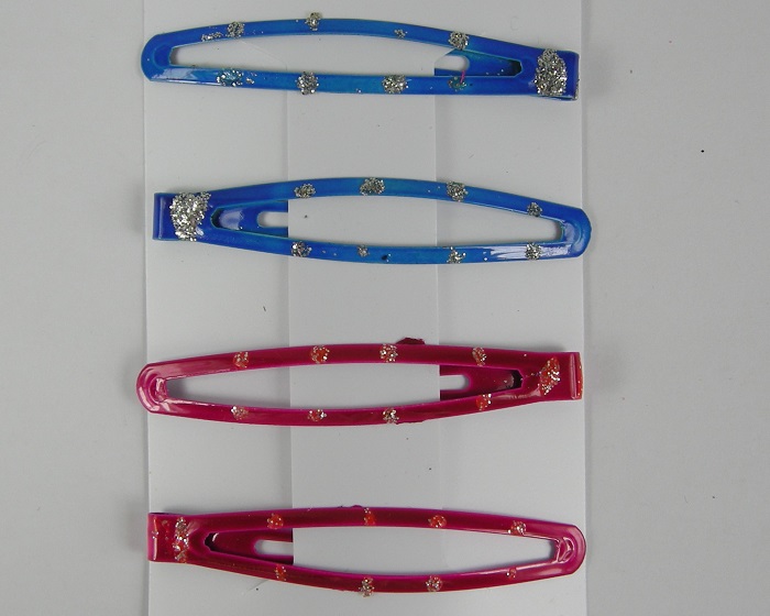 (image for) 4 klikklaks met strass blauw/rood.